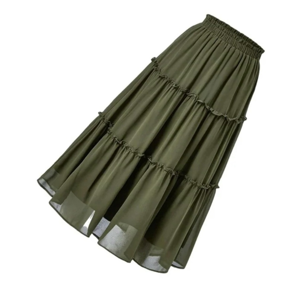 Boutique -Olive Green Tier Ruffle Hem Layer
Maxi Skirt-NWOT-Sz L-Boho-Gypsy - Picture 9 of 11